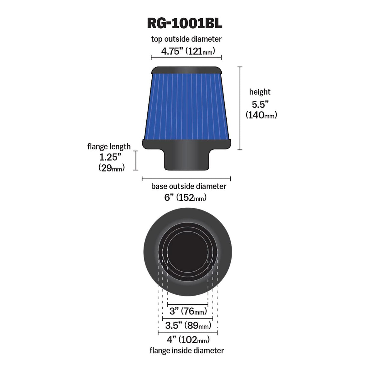 K&N RG-1001BL rubber flange close-up showing pliable seal and vibration absorption