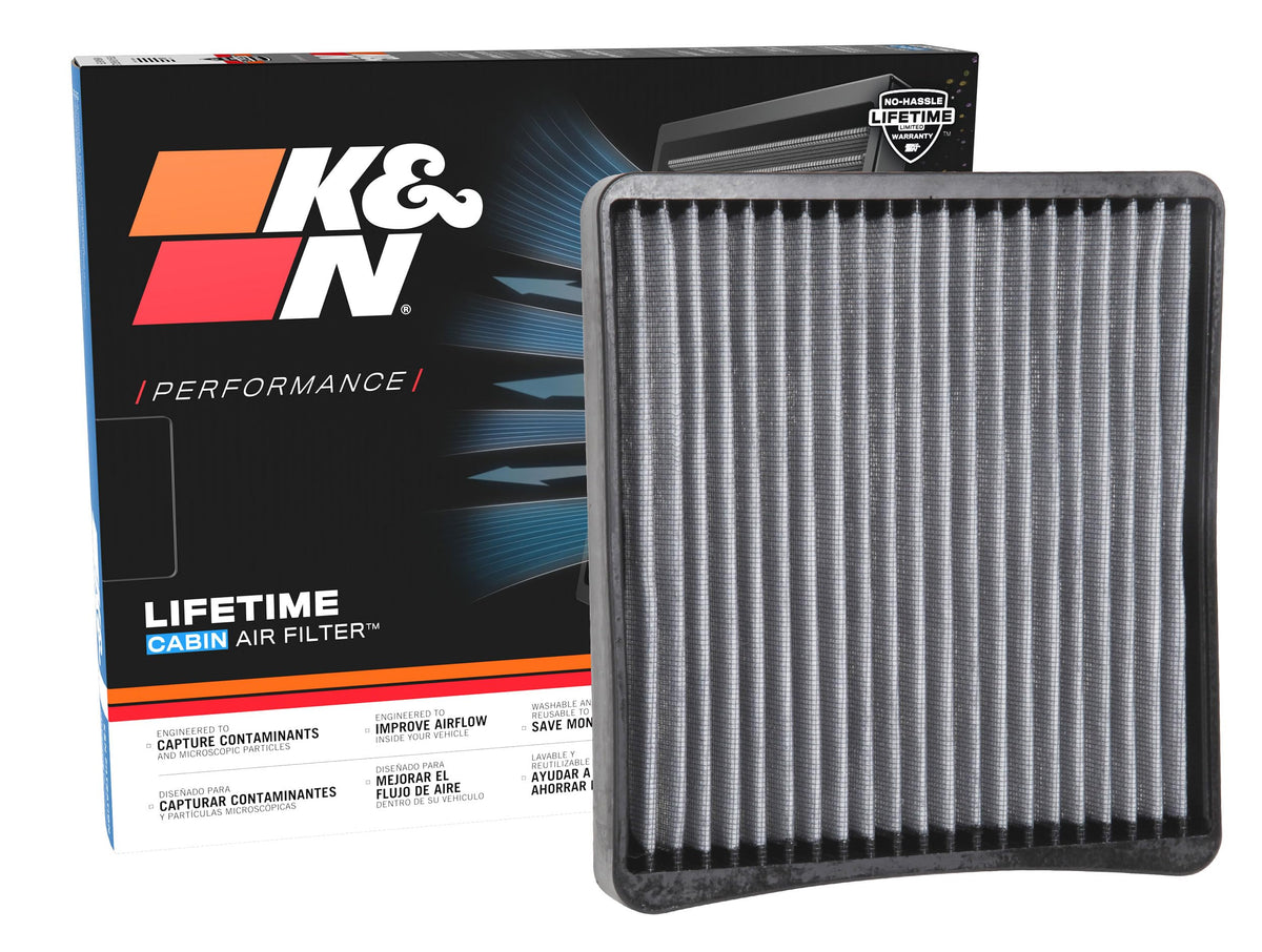 K&N VF2065 front packaging showing product and compatibility benefits