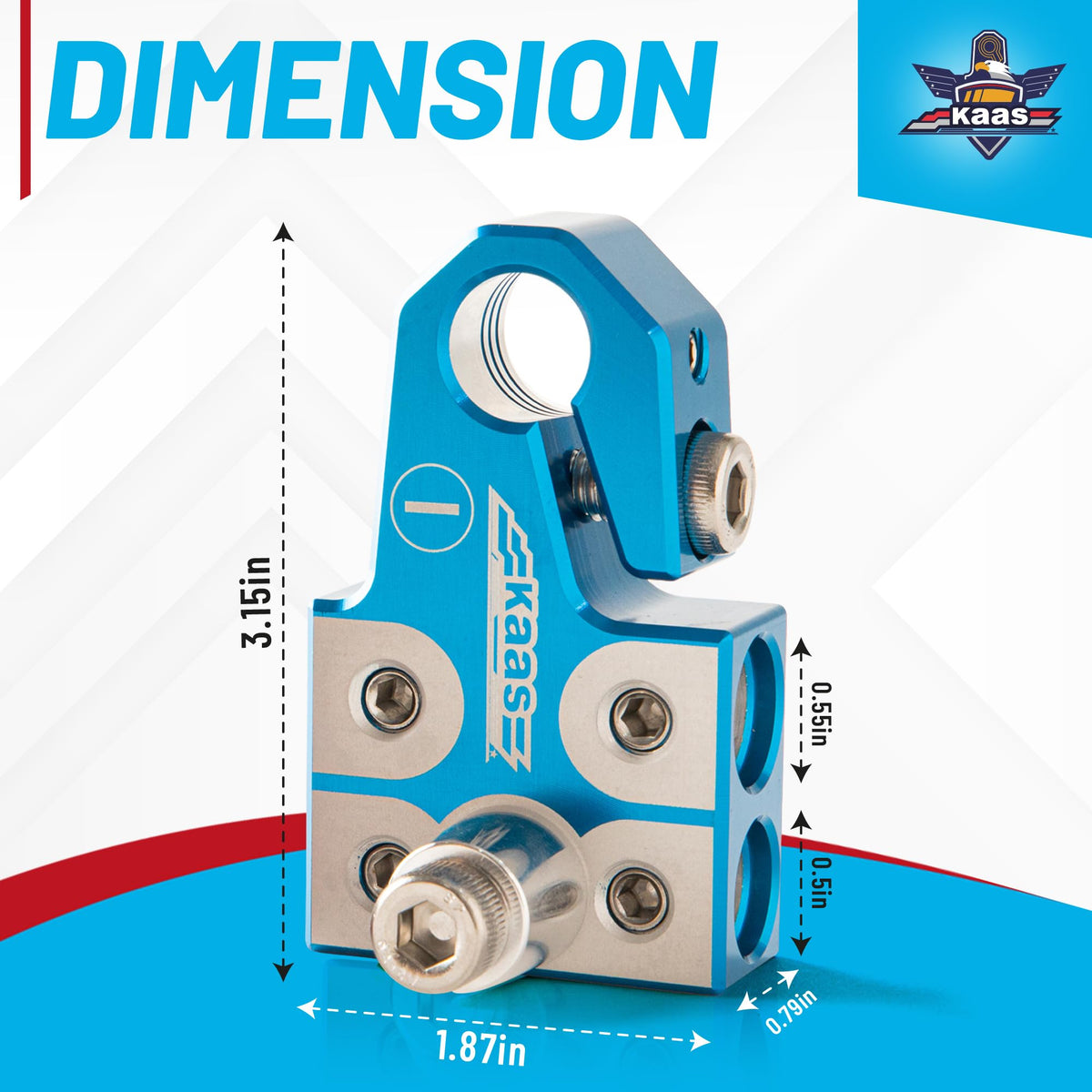 Kaas terminal beside ruler to show scale and compatibility with heavy gauge cables