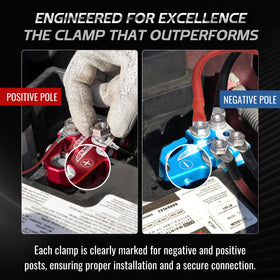 Kaas top-post adapter installed on battery post allowing OEM clamp retention