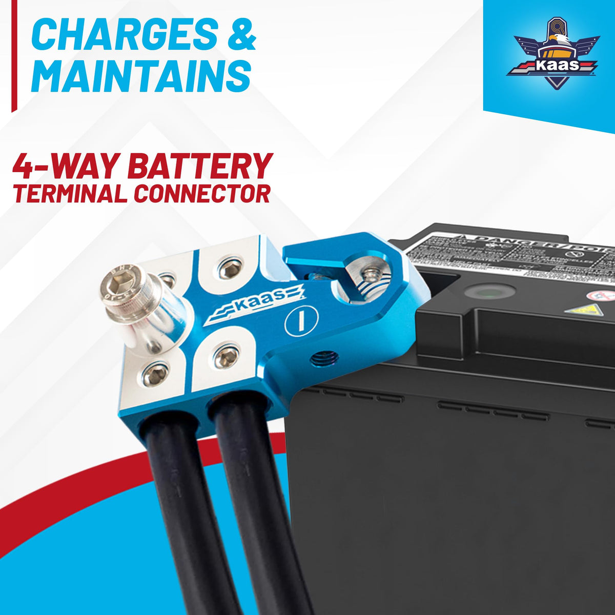 Kaas top post adapter mounted on battery post showing OEM fit and no-cut installation