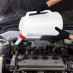Kackaidi oil jug in use pouring engine oil into car with no mess