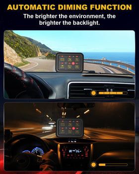 KACOLA dimmer sensor detail showing ambient sensing for glare-free backlight