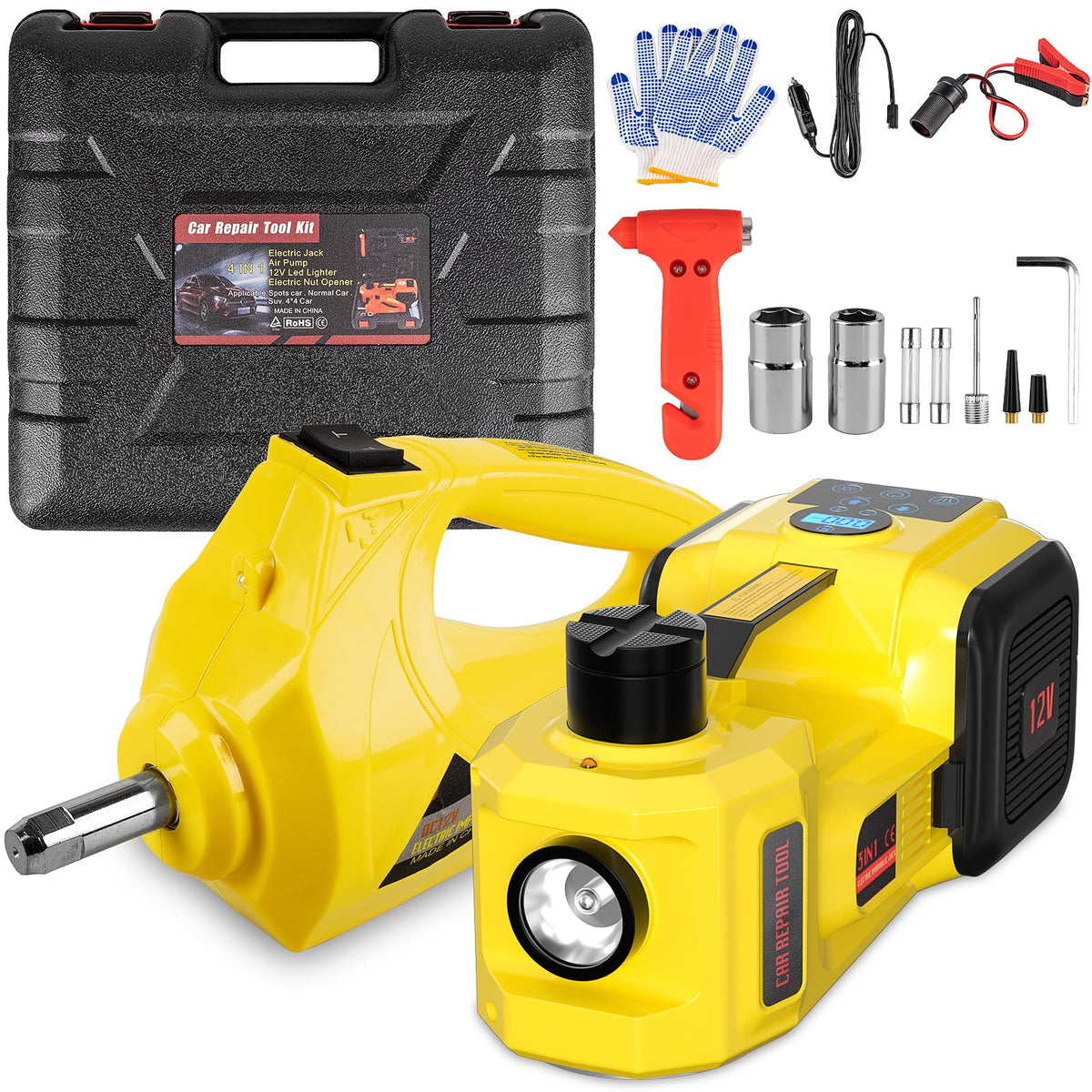 KACOLA electric jack front view showing compact design and sturdy base for safer lifts