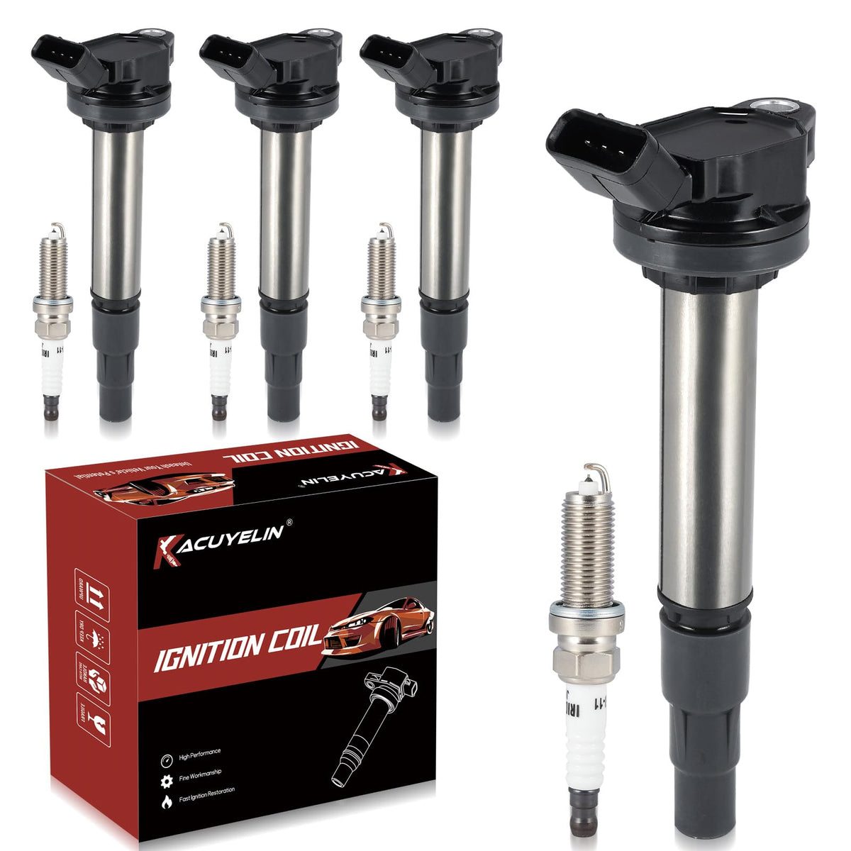 KacuYelin coil pack front packaging showing complete 4-pack and clear labeling for easy replacement