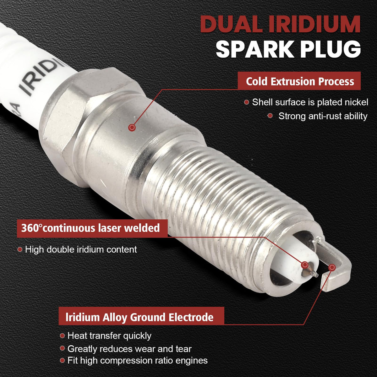KacuYelin double iridium spark plug detail showing laser‑welded electrode longevity