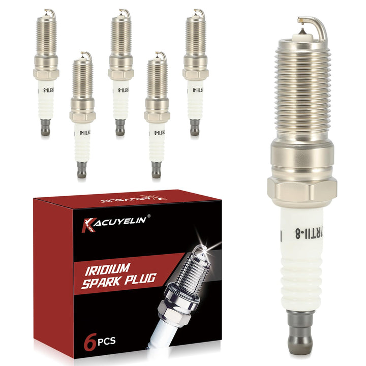 KacuYelin front packaging showing set of six spark plugs and compatibility benefits