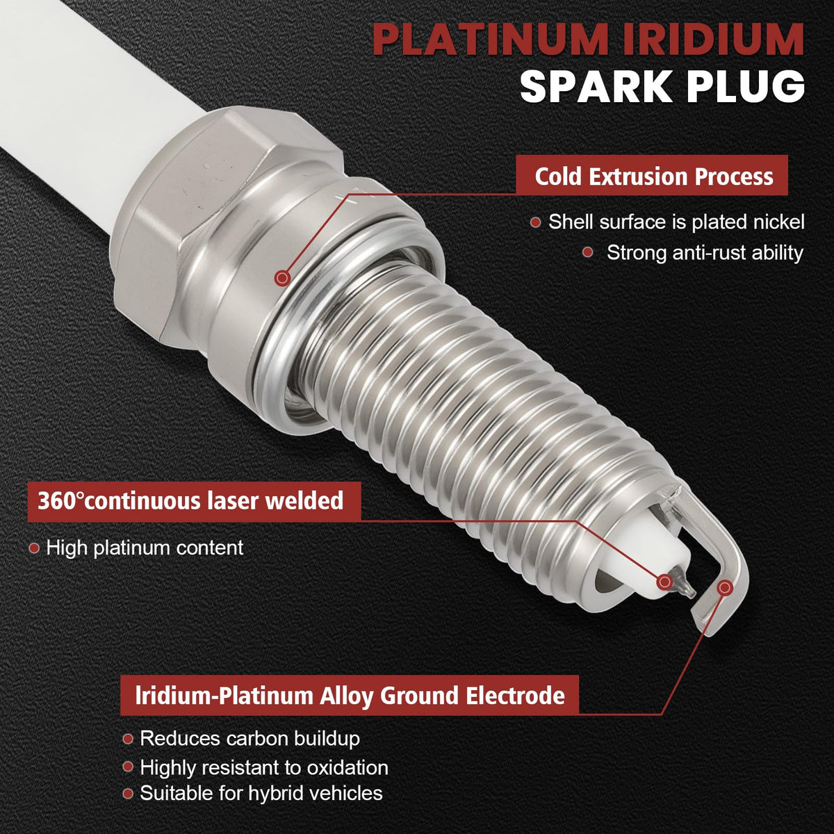 KacuYelin iridium-platinum spark plug tip closeup showing precision welding for longer life