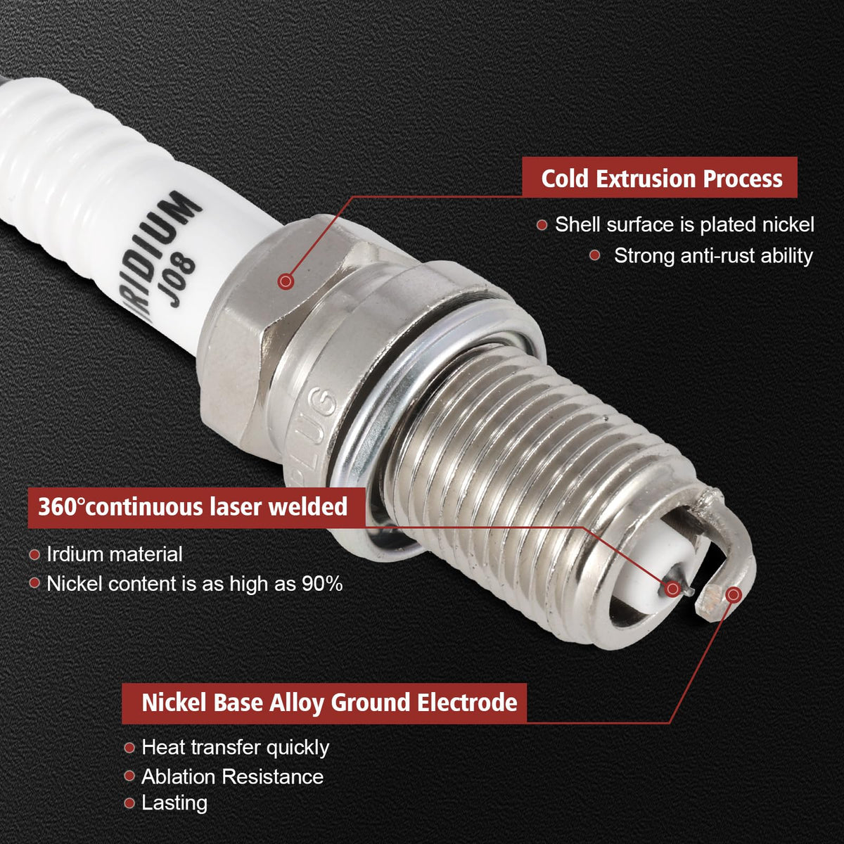 KacuYelin iridium spark plug electrode detail showing durable weld for lasting spark