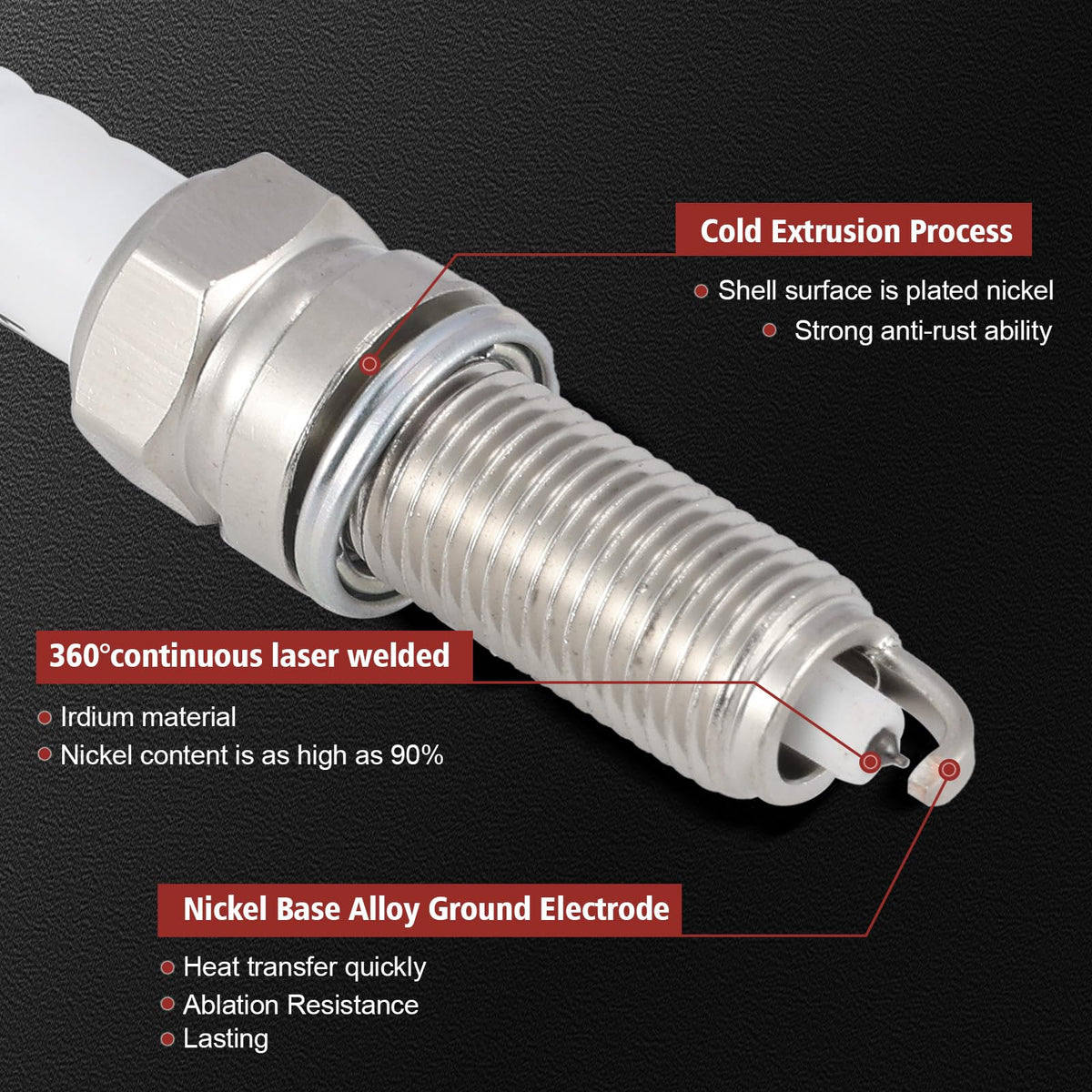 KacuYelin iridium spark plug tip close detail for concentrated spark performance