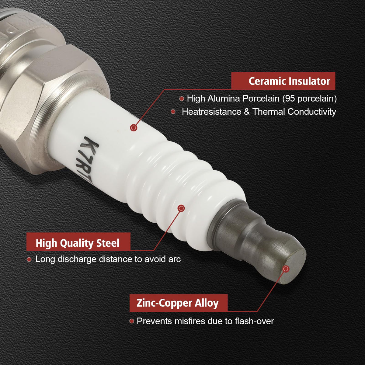 KacuYelin spark plug gap detail, ensures accurate spark and improved combustion