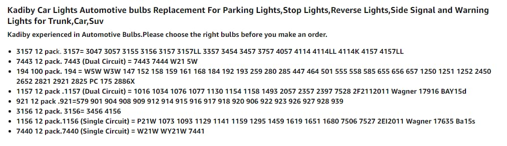 Kadiby label showing cross-reference numbers to help confirm vehicle compatibility