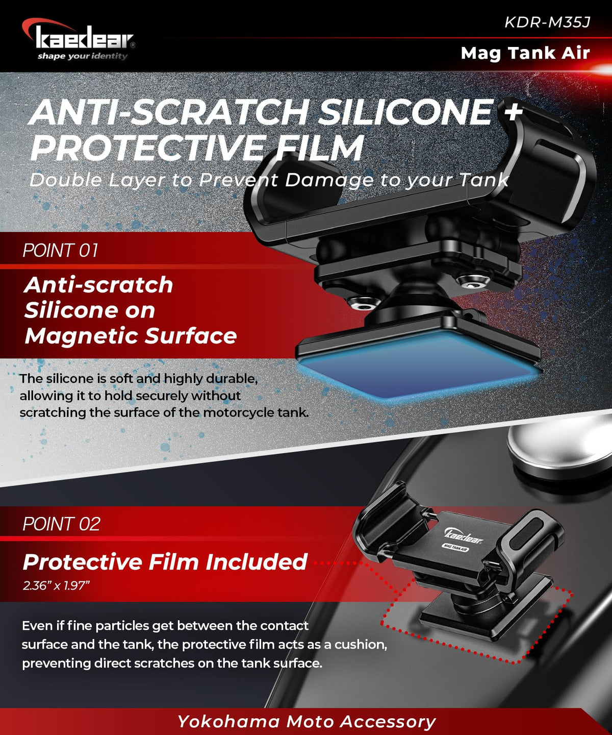 Kaedear detail of aluminum arm grips illustrating secure balanced phone retention