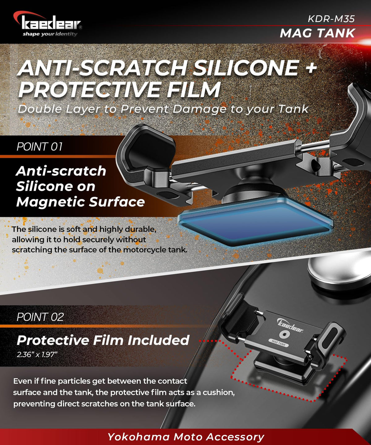 Kaedear detailed shot of reinforced aluminum arms gripping phone securely, anti-warp benefit