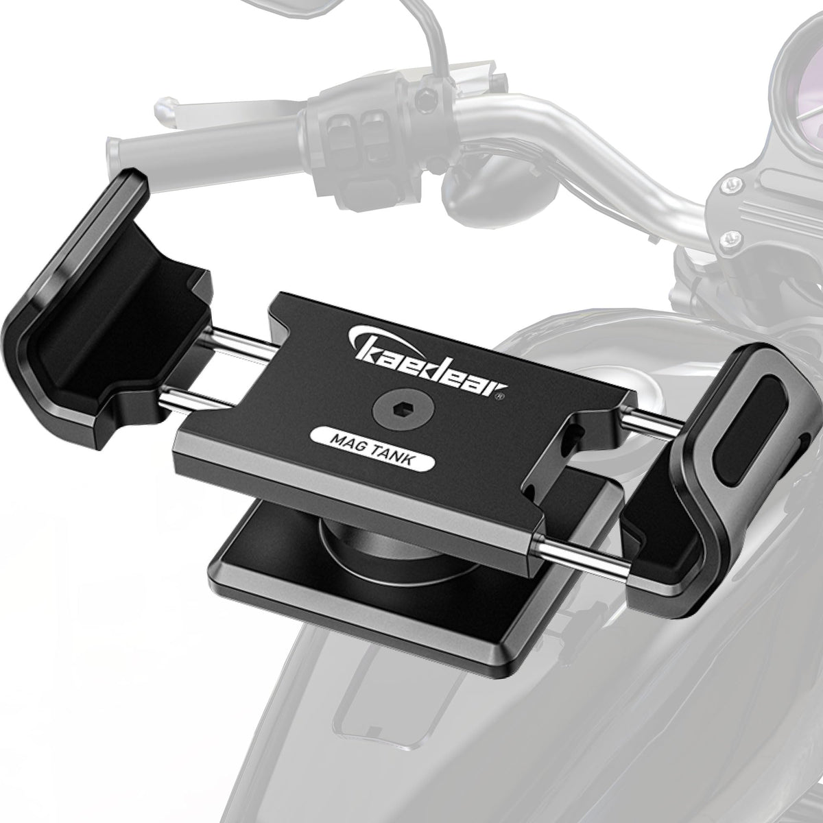 Kaedear front view of mount showing sleek aluminum finish and compact profile, durable