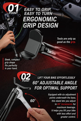 Kaedear stand supporting motorcycle wheel for effortless chain maintenance