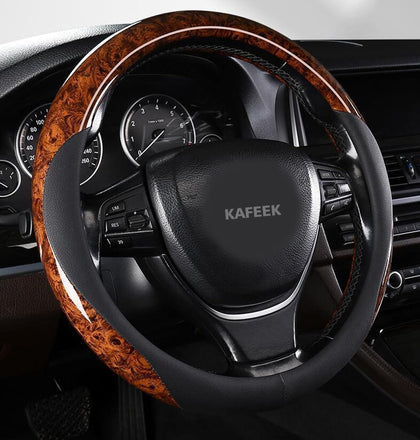 KAFEEK wood grain cover front view showing polished brown finish and stylish look