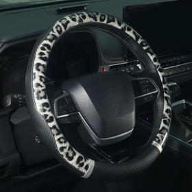 KAFEEK front view of glossy leopard steering wheel cover showing bold pattern and fit