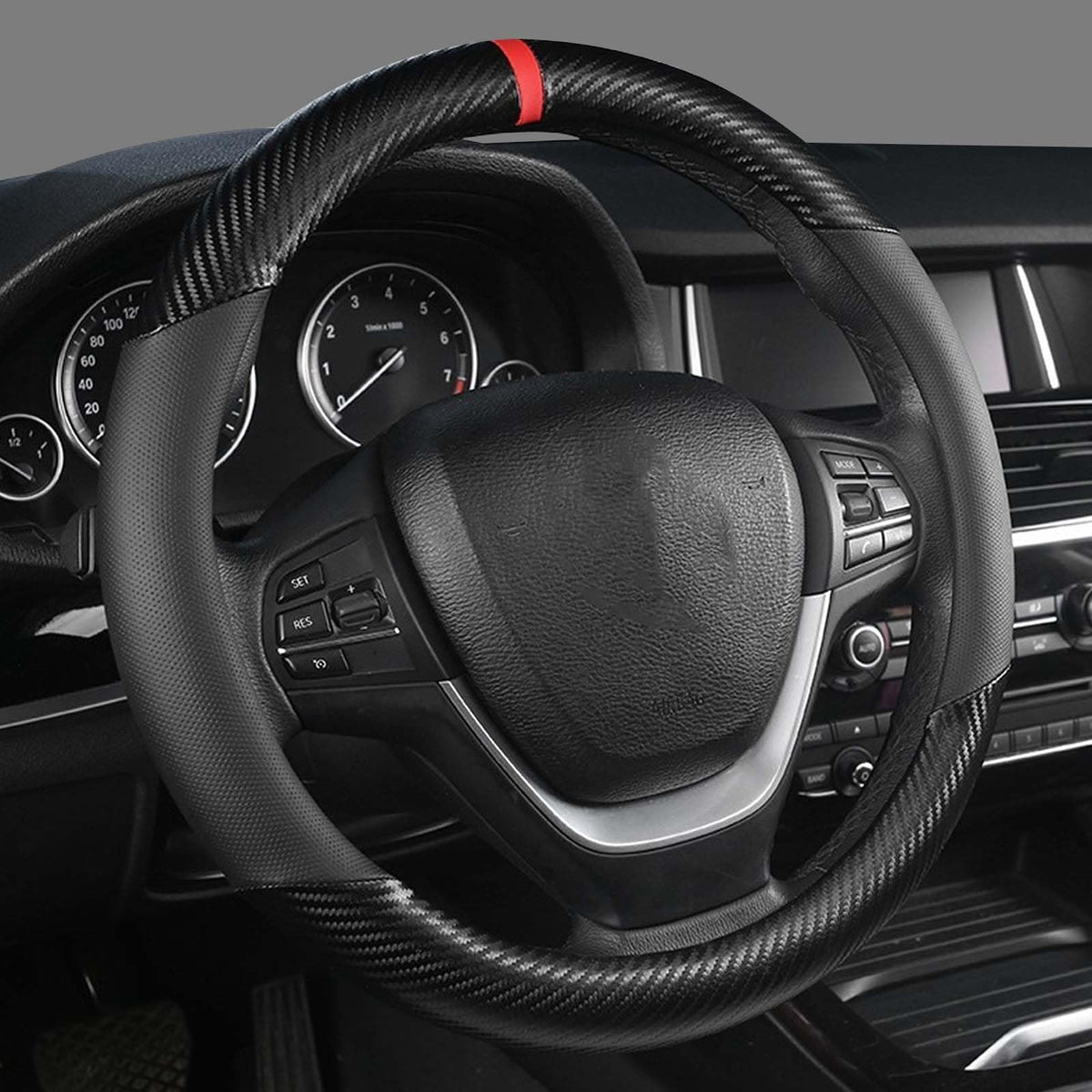 KAFEEK front view of black steering wheel cover showing sleek look and protection