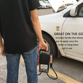 KAIHENG tester attached to car battery demonstrating in-vehicle use