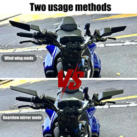 KAIQIVEM folded flat beside motorcycle illustrating protected parking position