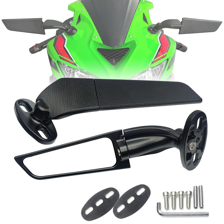 KAIQIVEM front view showing mirror pair and packaging, adds aggressive styling