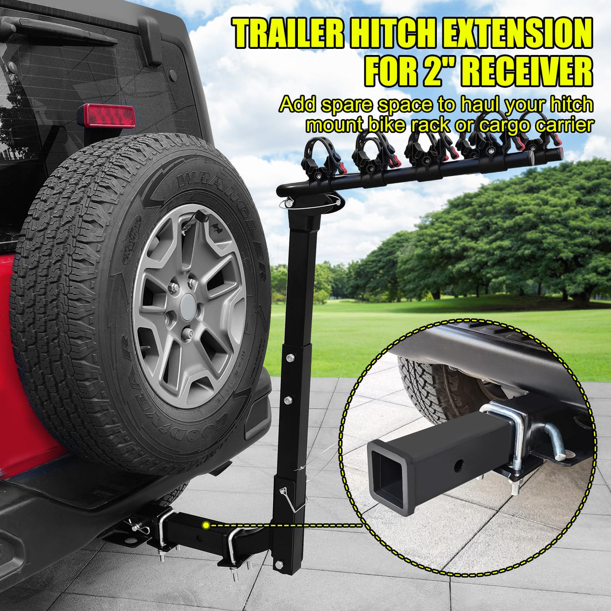 KAIRAY extender installed on SUV showing added clearance to bumper and spare tire