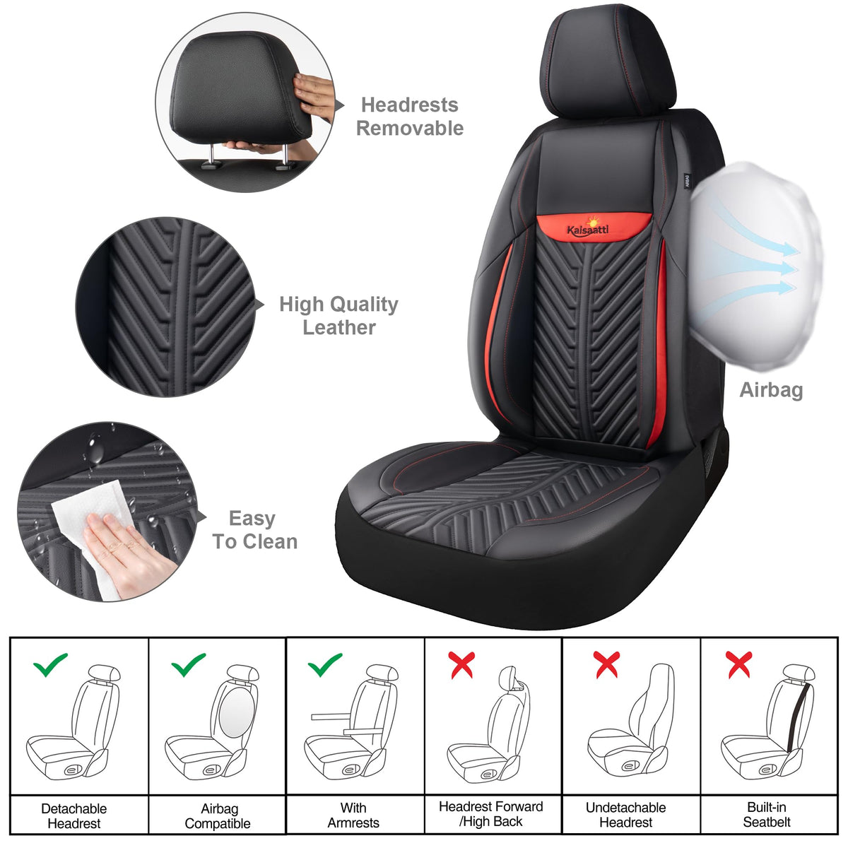 Kaisaatti side seam showing airbag access and secure safety fit