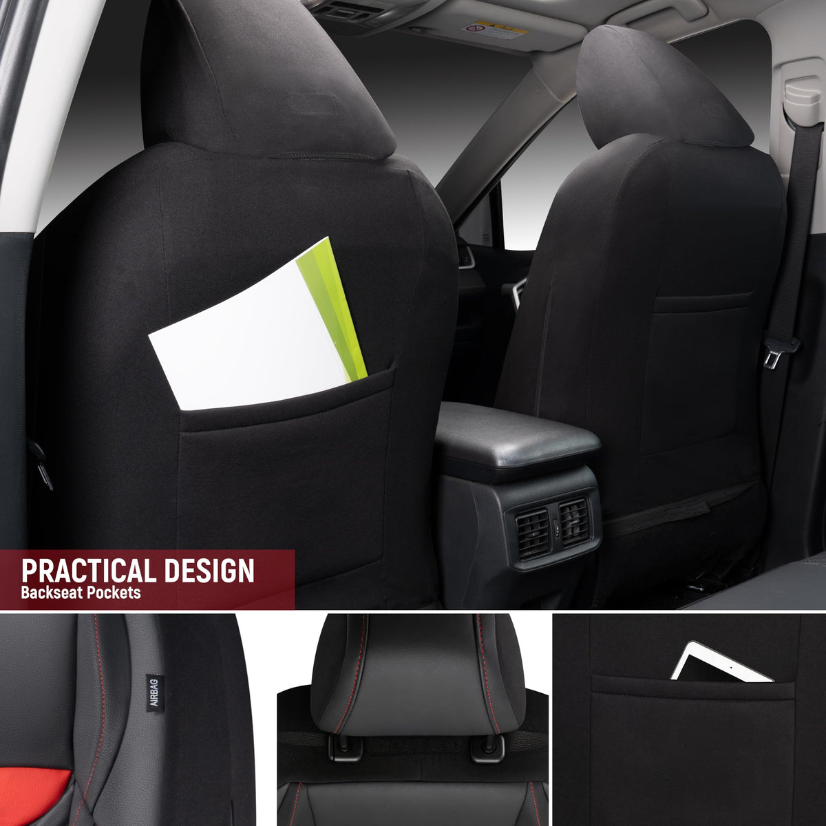 Kaisaatti seat cover next to ruler showing universal fit scale