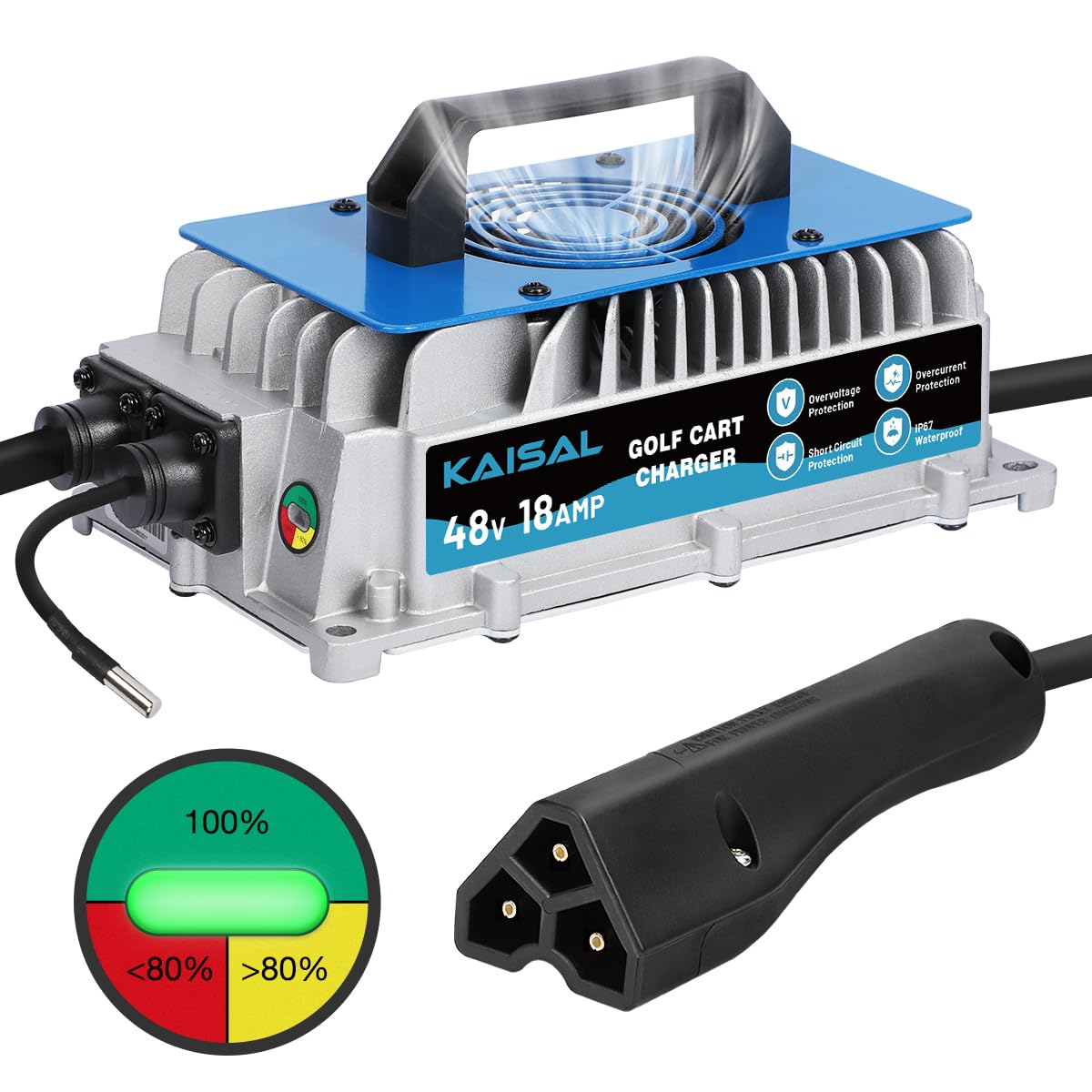 KAISAL charger front view showing controls and durable housing for reliable charging
