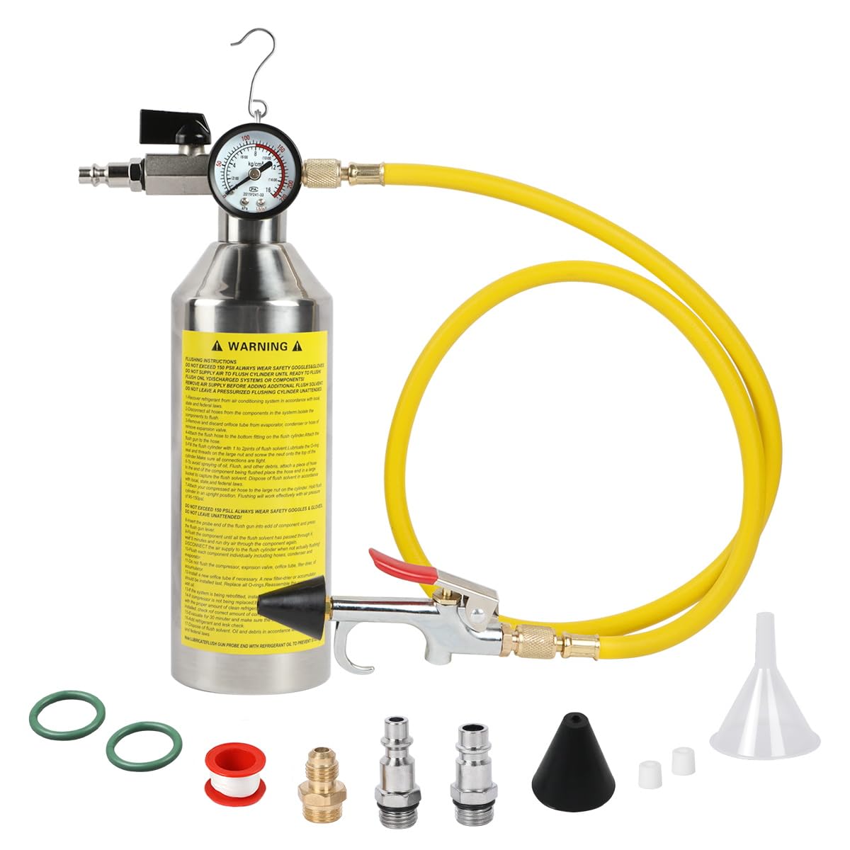 KAISAL front view showing canister, gauge and fittings for safe flushing