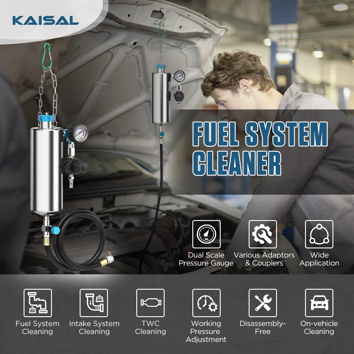 KAISAL close-up of dual pressure gauge for accurate PSI and kg/cm² control