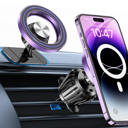 Kaistyle front view of MagSafe car mount showing compact design and secure hold