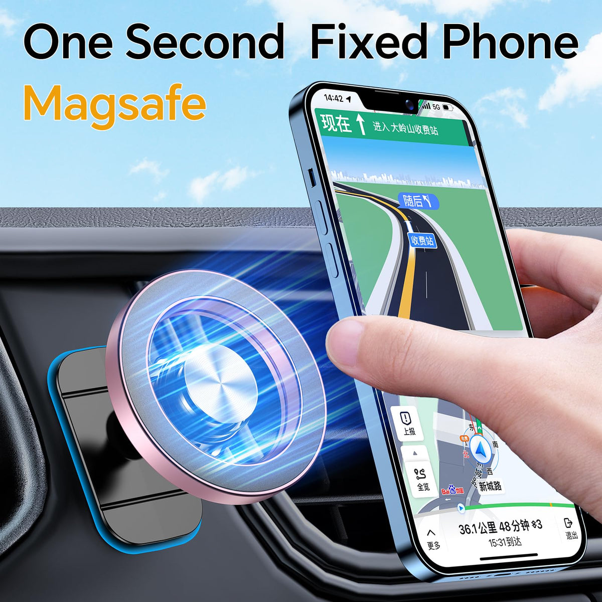 Kaistyle holding iPhone with navigation visible for safer driving