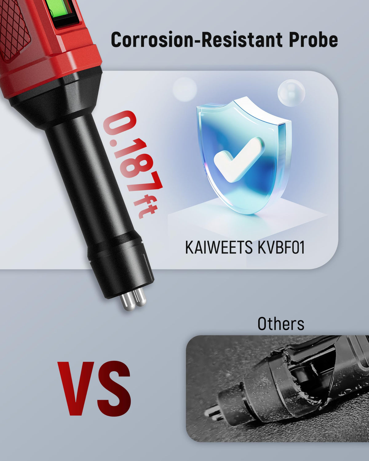 KAIWEETS close-up of corrosion-resistant probe, durable long-lasting benefit