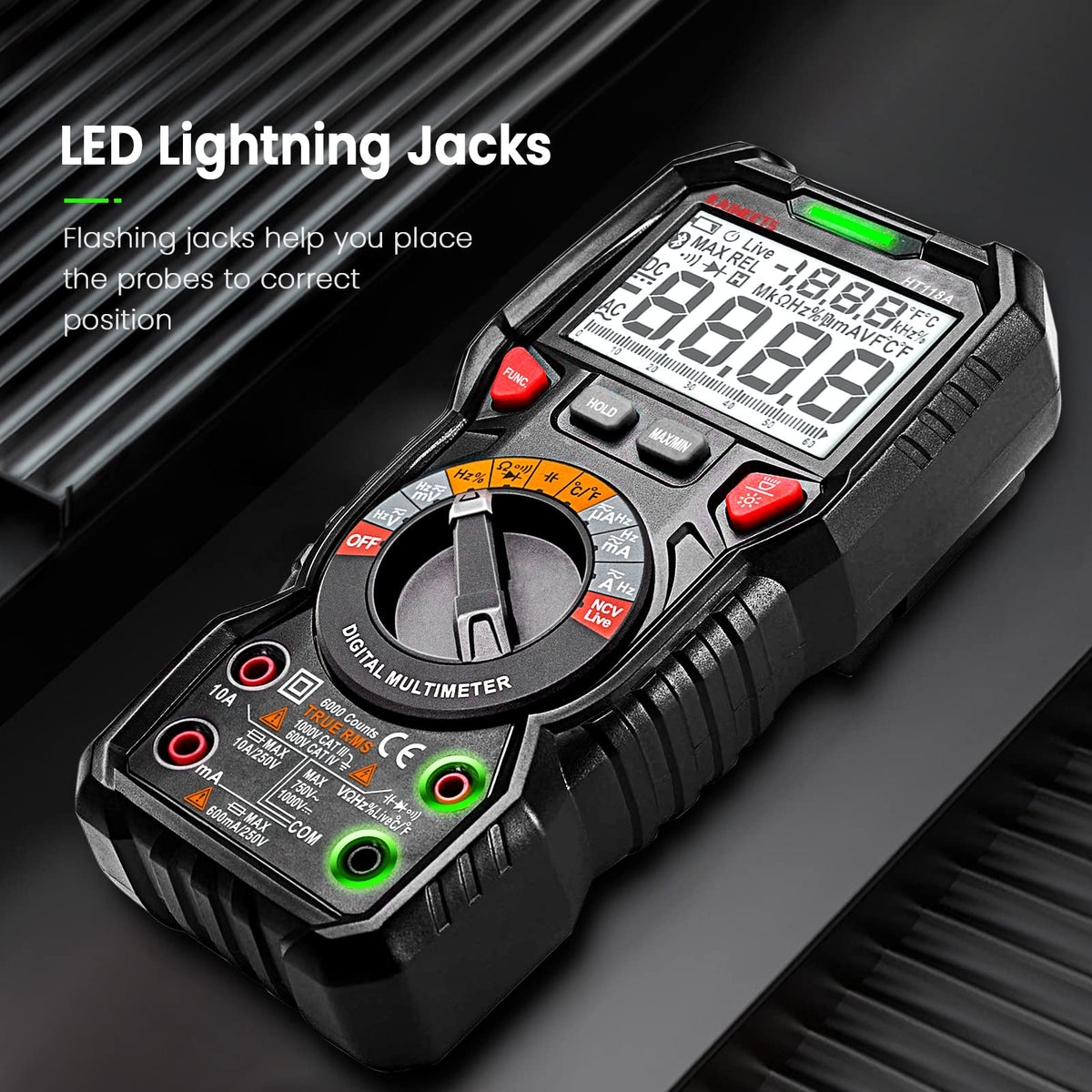 KAIWEETS HT118A rear view with flashlight and kickstand for hands-free and low-light tasks