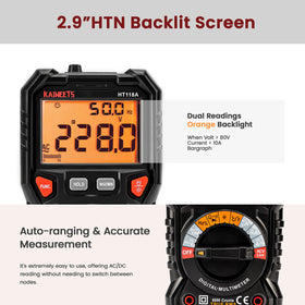 KAIWEETS HT118A included probes and thermocouple displayed ready for temperature and current tests