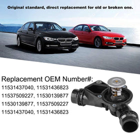 KAKO thermostat installed in BMW engine bay demonstrating direct-fit replacement