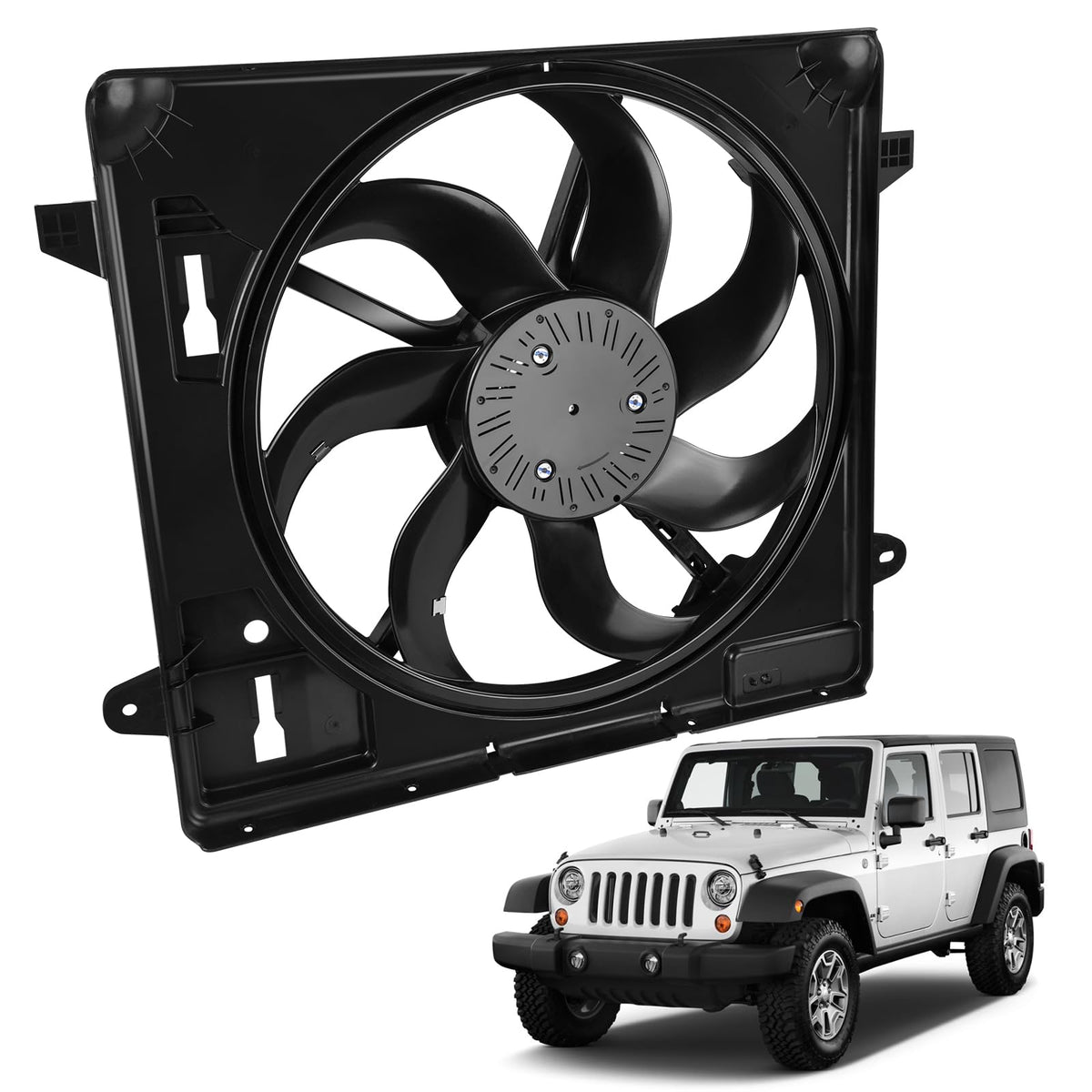 KAKSEY front view assembly showing full radiator fan for accurate fit