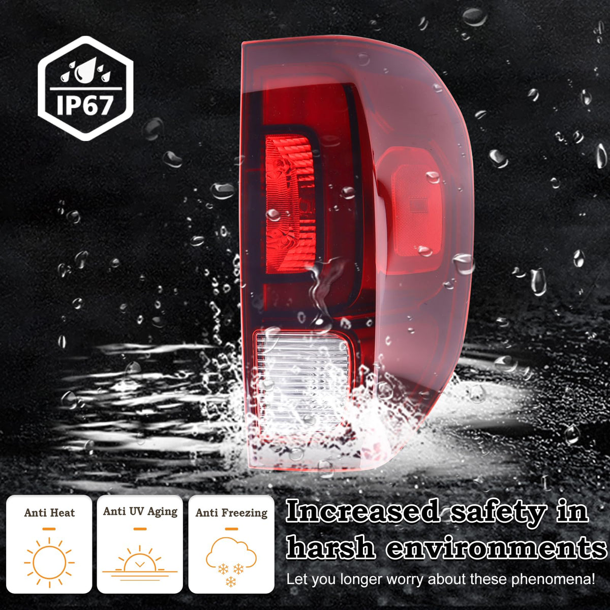 KAMDKI tail light illuminated at night showing bright LEDs benefit enhanced visibility