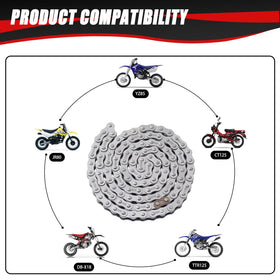 KAMIER full 428 chain laid out to show 116 links for accurate sizing and fit verification