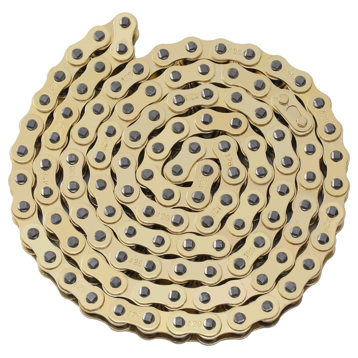 KAMIER chain engaged with front and rear sprockets to show 428 fitment compatibility
