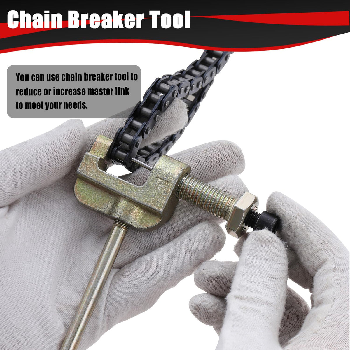 KAMIER chain breaker tool kit next to chain for safe link removal and installation
