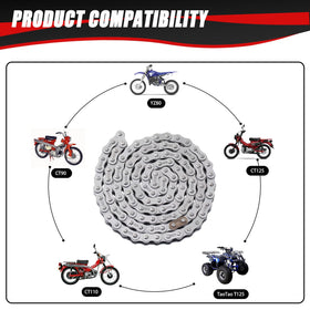 KAMIER full-length 428 chain laid out to show 102 links and link pattern for easy sizing benefit