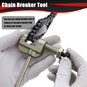 KAMIER chain beside a ruler illustrating 134-link length for accurate sizing before cutting