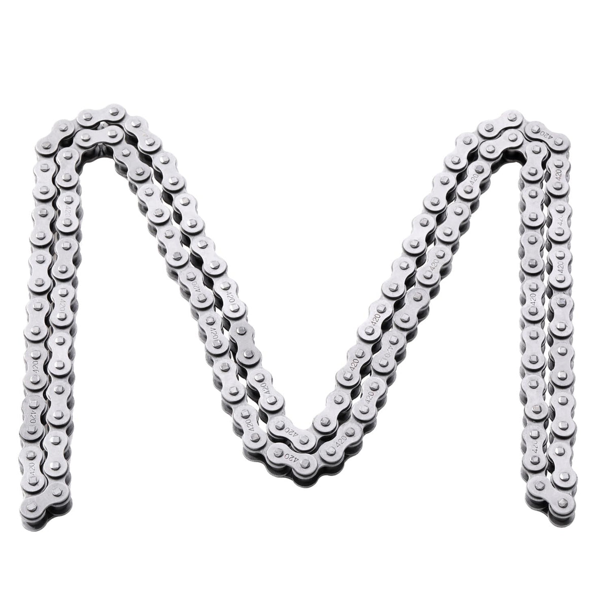 KAMIER chain beside ruler indicating 102-link length and sizing clarity