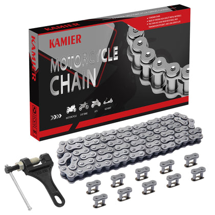 KAMIER front packaging showing 428 chain kit and included tools, clear identification benefit