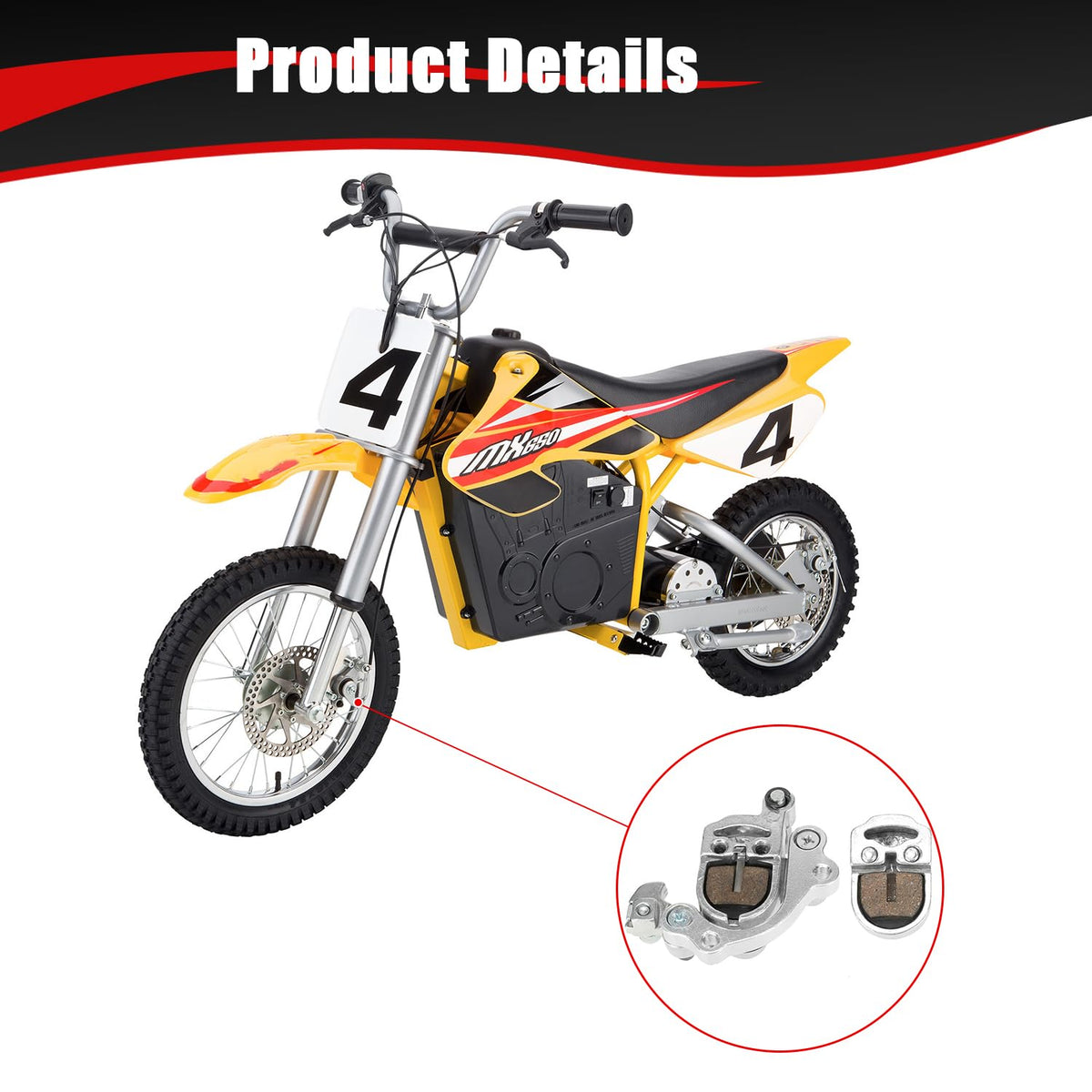 KAMIER caliper installed on Razor MX650 illustrating restored brake control