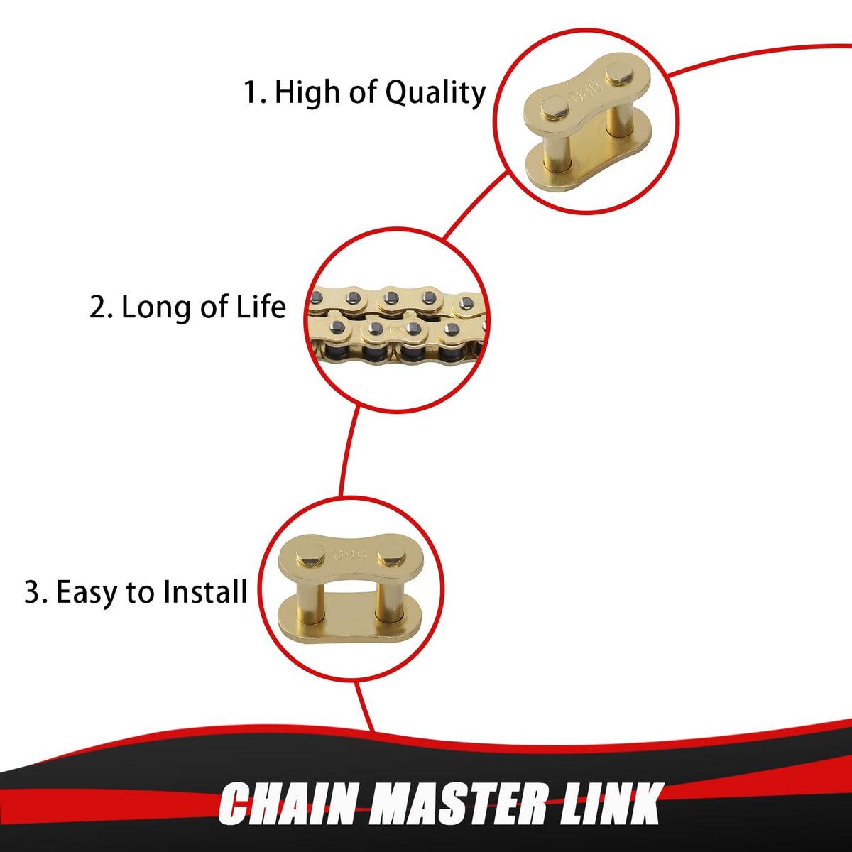 KAMIER chain measured against ruler showing 102 links and adjustable length advantage