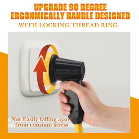 Kanayu 90-degree grip handle detail for easier plug removal and reduced inlet strain
